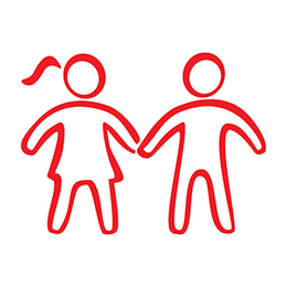 Rotfarbiges Icon, das einen Jungen und ein Mädchen darstellt