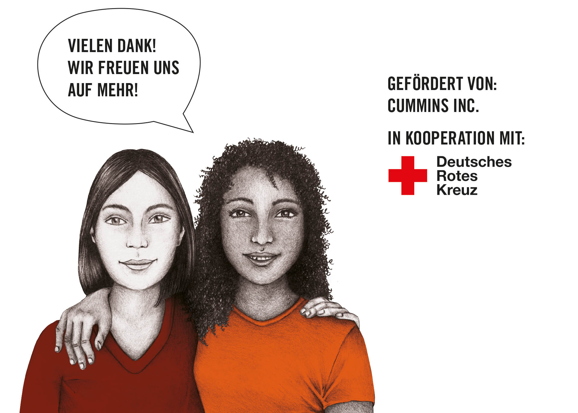 Zeichnung zwei Mädchen , Kooperation Deutsches Rotes Kreuz, Cummins 