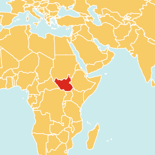 Weltkartenausschnitt von Afrika, auf dem Südsudan rot markiert ist.