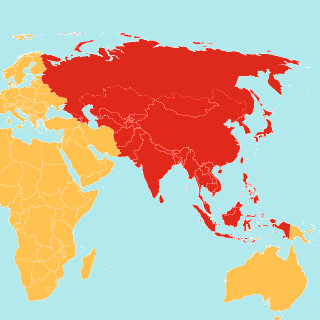 Ausschnitt einer Weltkarte Asien in rot, die zeigt, wo Save the Children aktiv ist