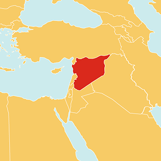 Eine Weltkarte, die in rot Syrien anzeigt, wo Save the Children aktiv ist