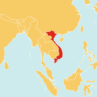 Eine Weltkarte zeigt das Land Vietnam in Asien